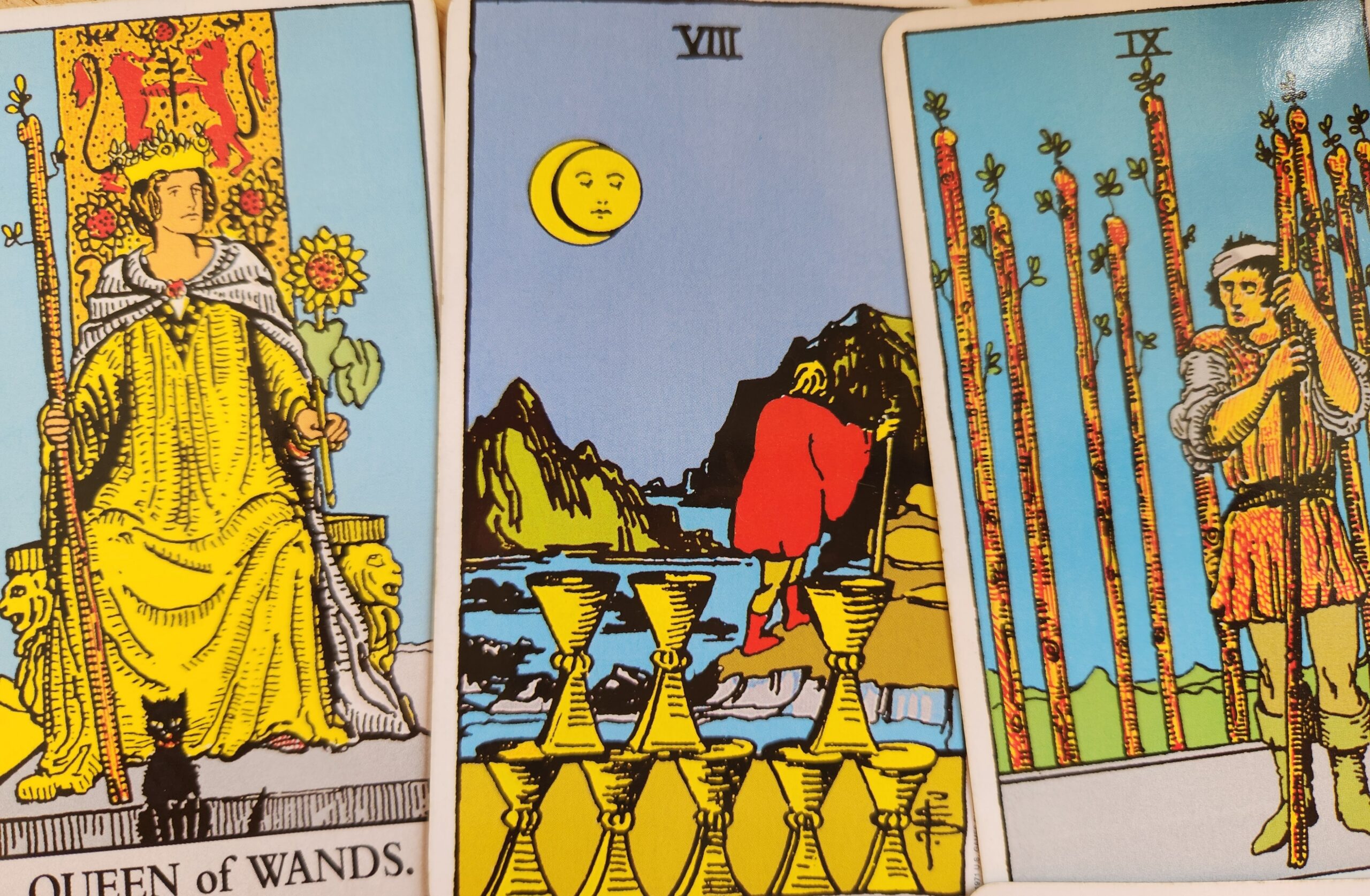 End of Week Tarot Forecast 6 March 2026 featuring Queen of Wands, Eight of Cups, Nine of Wands, Temperance and Five of Pentacles.