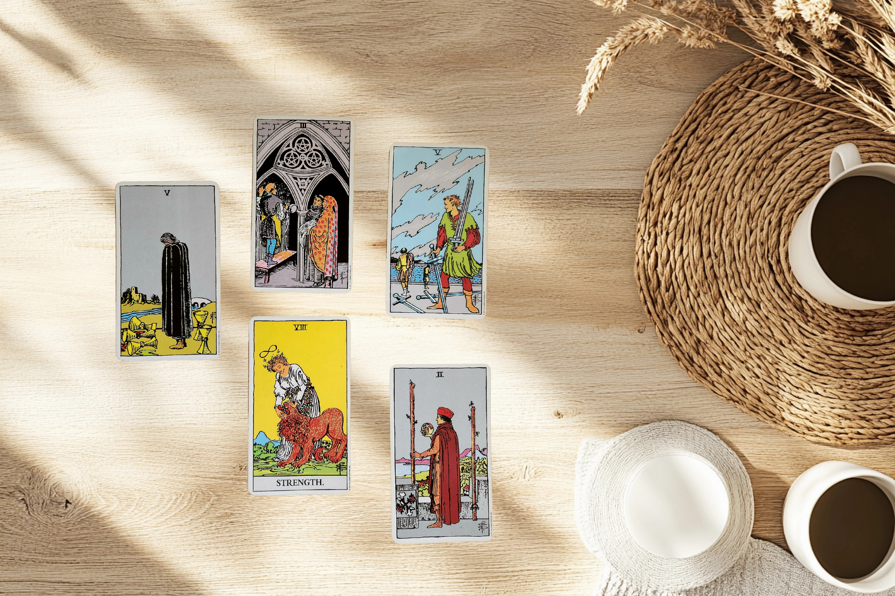 Tarot cards for the Reading the Rhythm forecast on 27 May 2026 exploring emotional restraint, conscious communication, and future perspective.